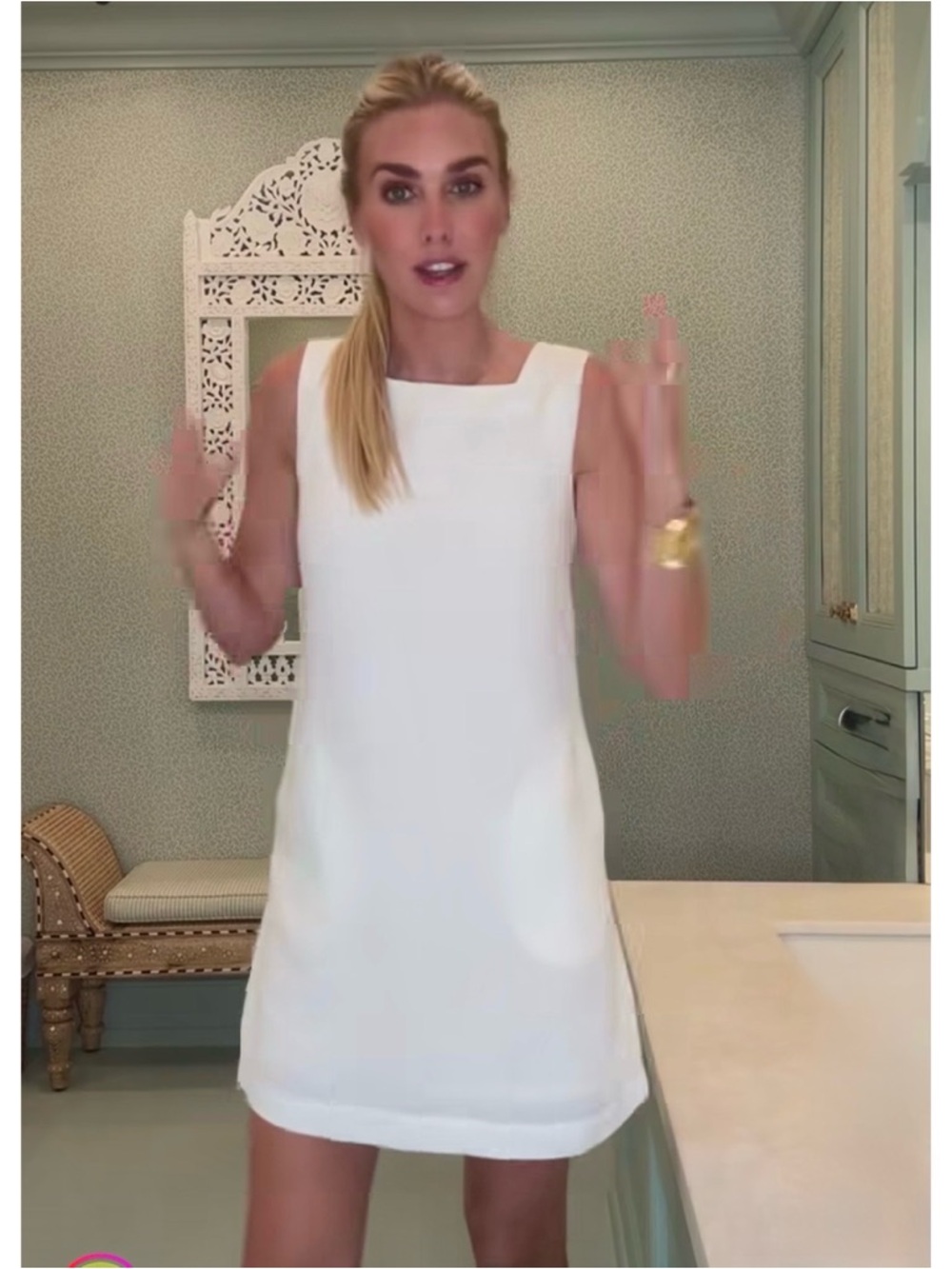 Julia Amory White Linen Serena Dress - Clean Square Neck Shift - Picture 3 of 6